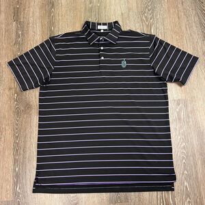 Peter Millar Summer Comfort Black Purple Striped Lightweight Polo Size XL